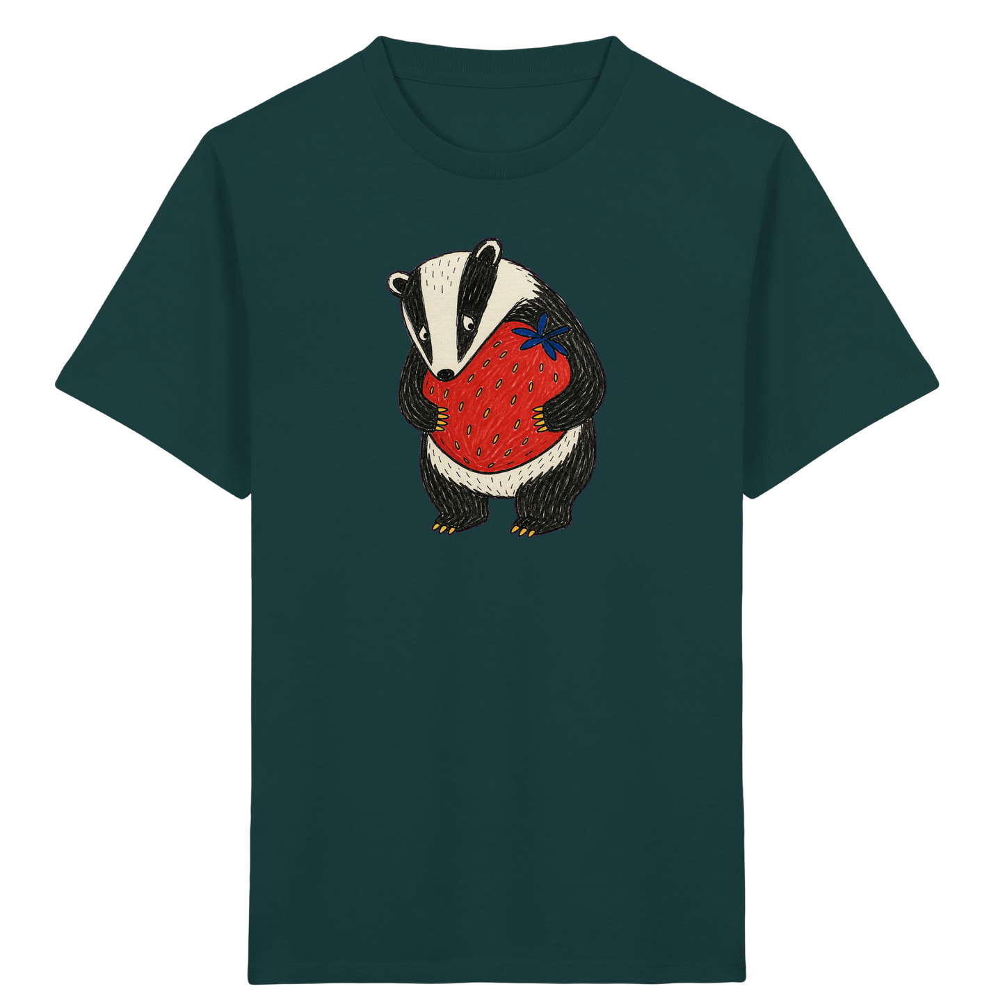 Süßer Dachs mit roter Erdbeere - Kinder Bio T-Shirt