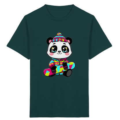 Kinder-T-Shirt mit Panda auf einem Snowboard