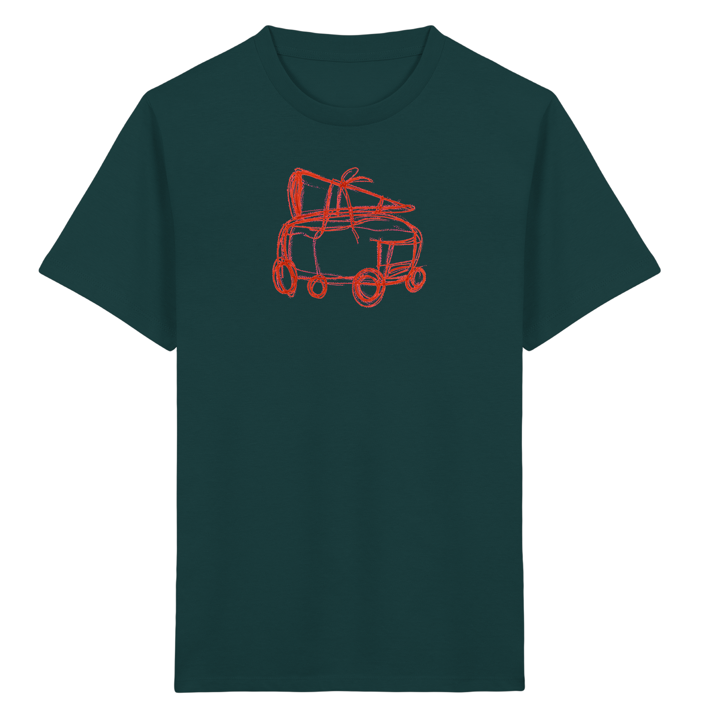 Rostroter Schulbus mit Schultüte - Kinder Bio T-Shirt