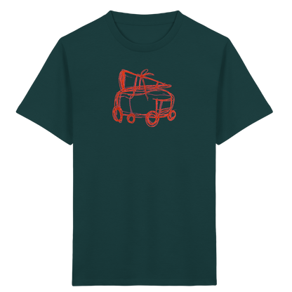 Rostroter Schulbus mit Schultüte - Kinder Bio T-Shirt