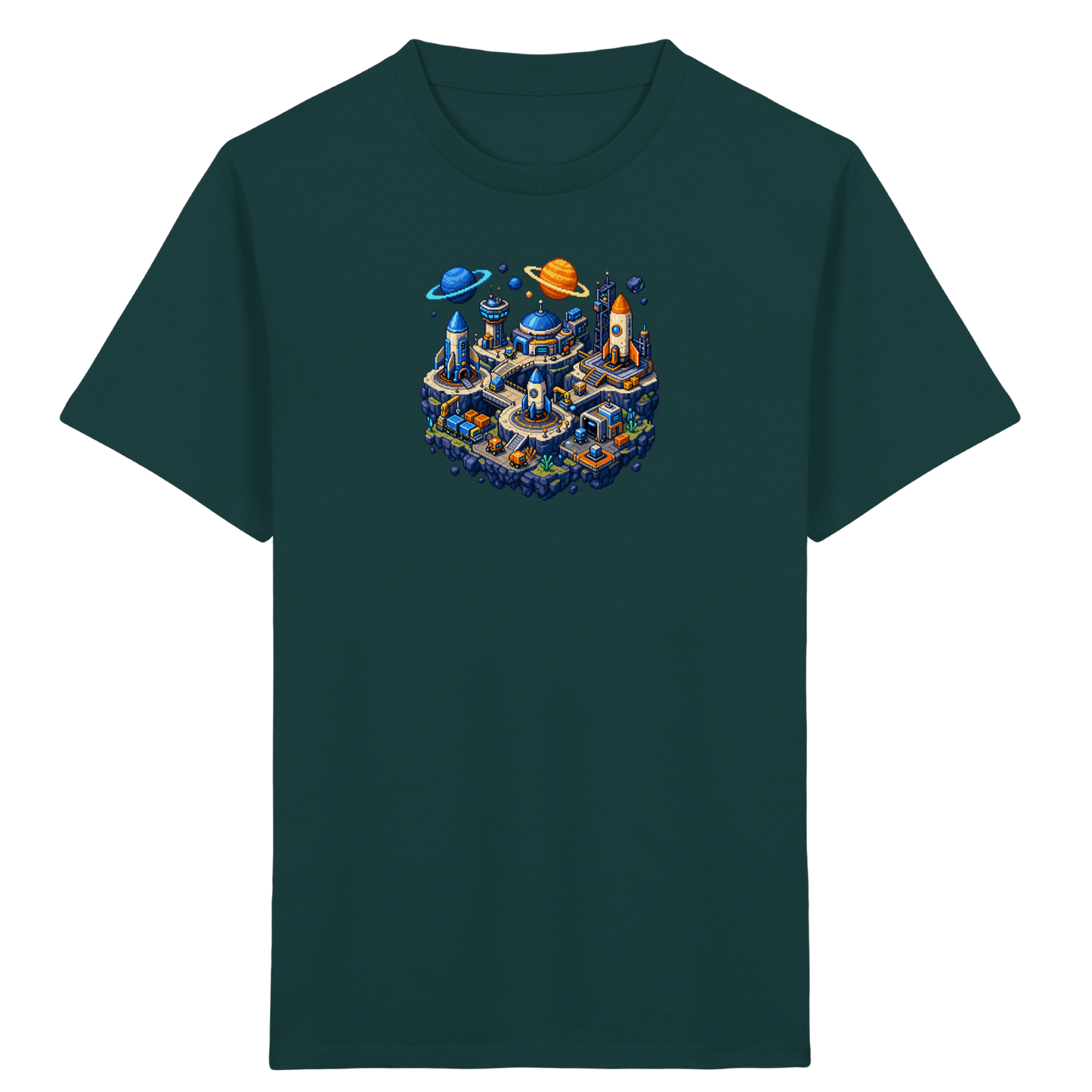 Futuristische Weltraumbasis Pixel Art T-Shirt - Kinder Bio T-Shirt