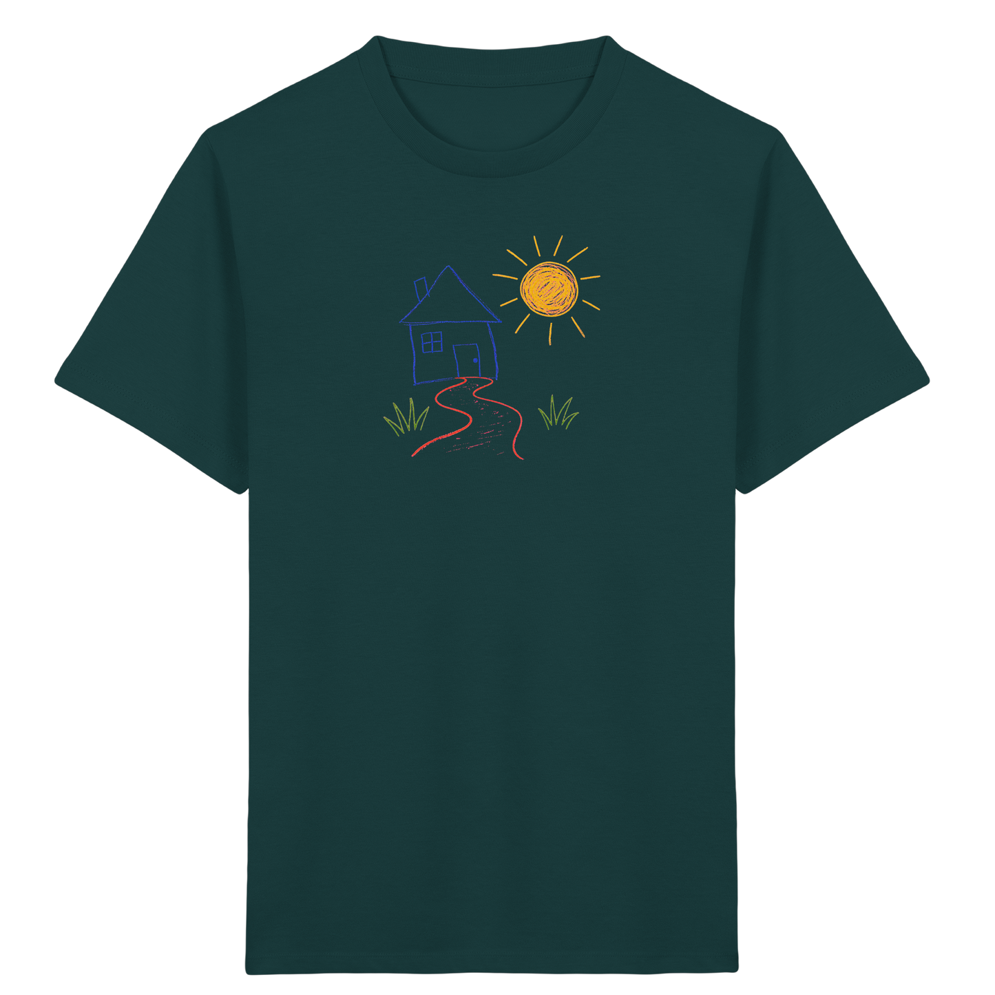 Kindershirt mit bunter Wachsmalstift Zeichnung - Kinder Bio T-Shirt