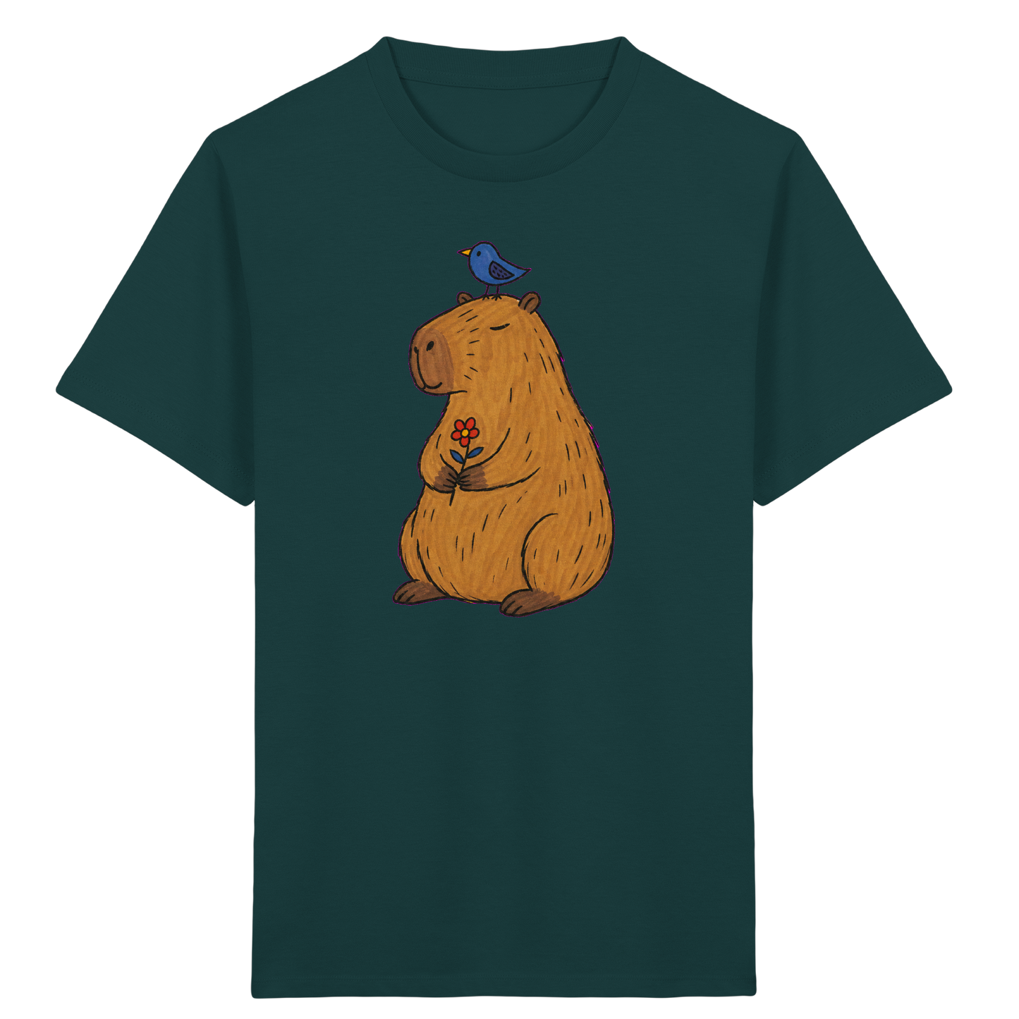 Süßes Capybara T-Shirt mit Vogel - Kinder Bio T-Shirt