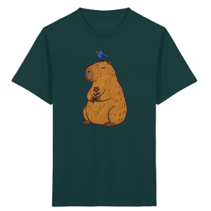 Süßes Capybara T-Shirt mit Vogel - Kinder Bio T-Shirt