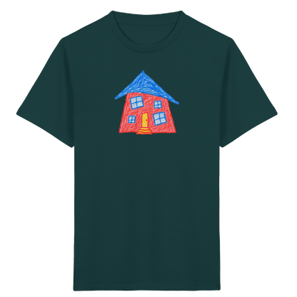 Korallenrotes Haus mit blauem Dach - Kinder Bio T-Shirt