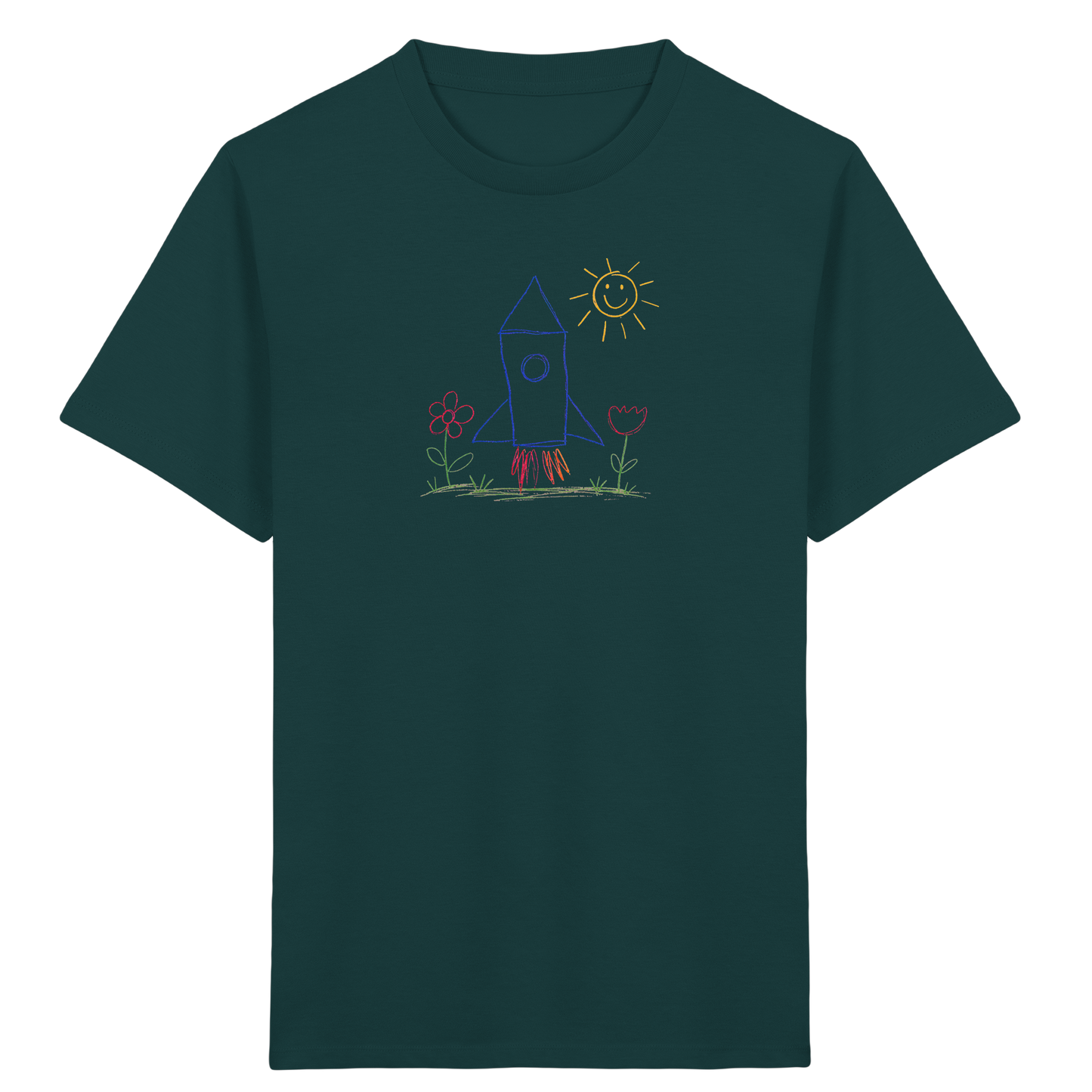 Fröhliches Raketen T-Shirt mit Kinderzeichnung - Kinder Bio T-Shirt