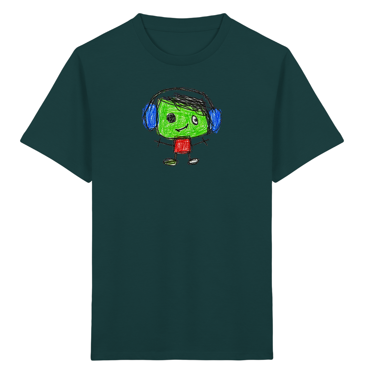 Kritzelkopf mit blauen Ohrenschützern - Kinder Bio T-Shirt