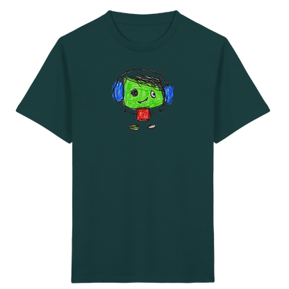 Kritzelkopf mit blauen Ohrenschützern - Kinder Bio T-Shirt