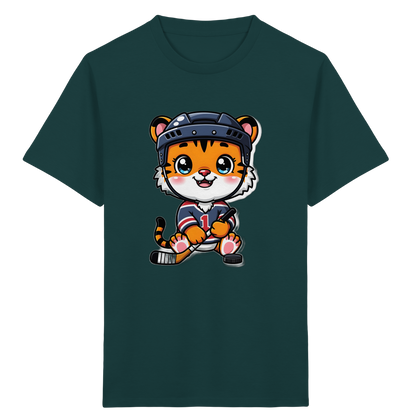Eishockey-Tiger mit Hockeyschläger – Kinder Bio-T-Shirt