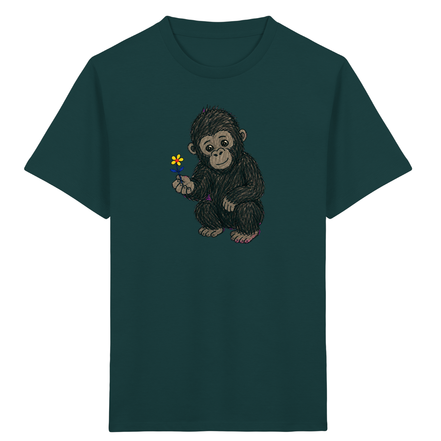 Süßes Gorilla Baby schenkt Blume - Kinder Bio T-Shirt