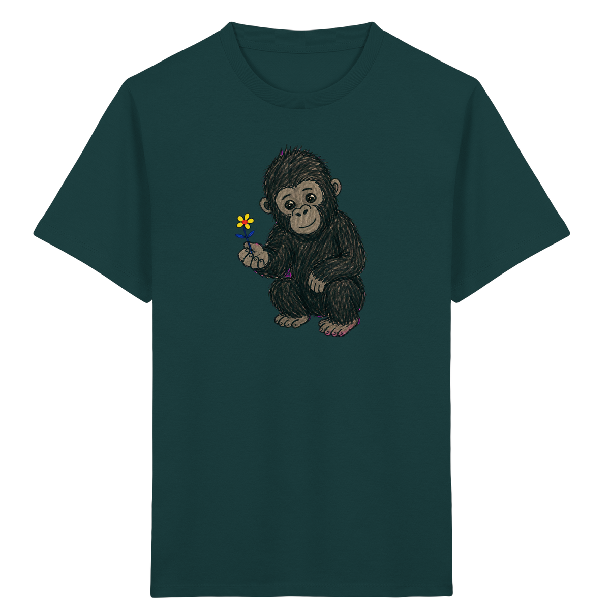 Süßes Gorilla Baby schenkt Blume - Kinder Bio T-Shirt