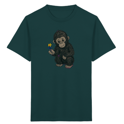 Süßes Gorilla Baby schenkt Blume - Kinder Bio T-Shirt