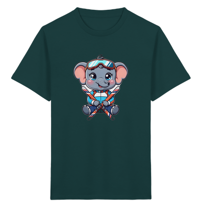 Kinder-T-Shirt mit skifahrendem Elefanten
