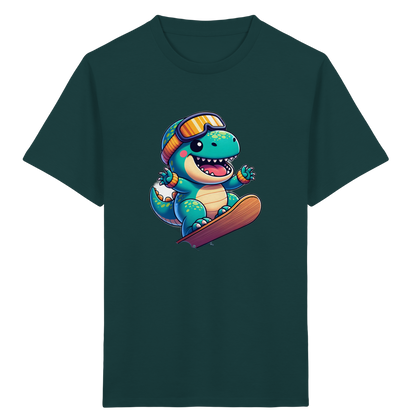 Dinosaurier auf dem Snowboard – Kinder Bio-T-Shirt