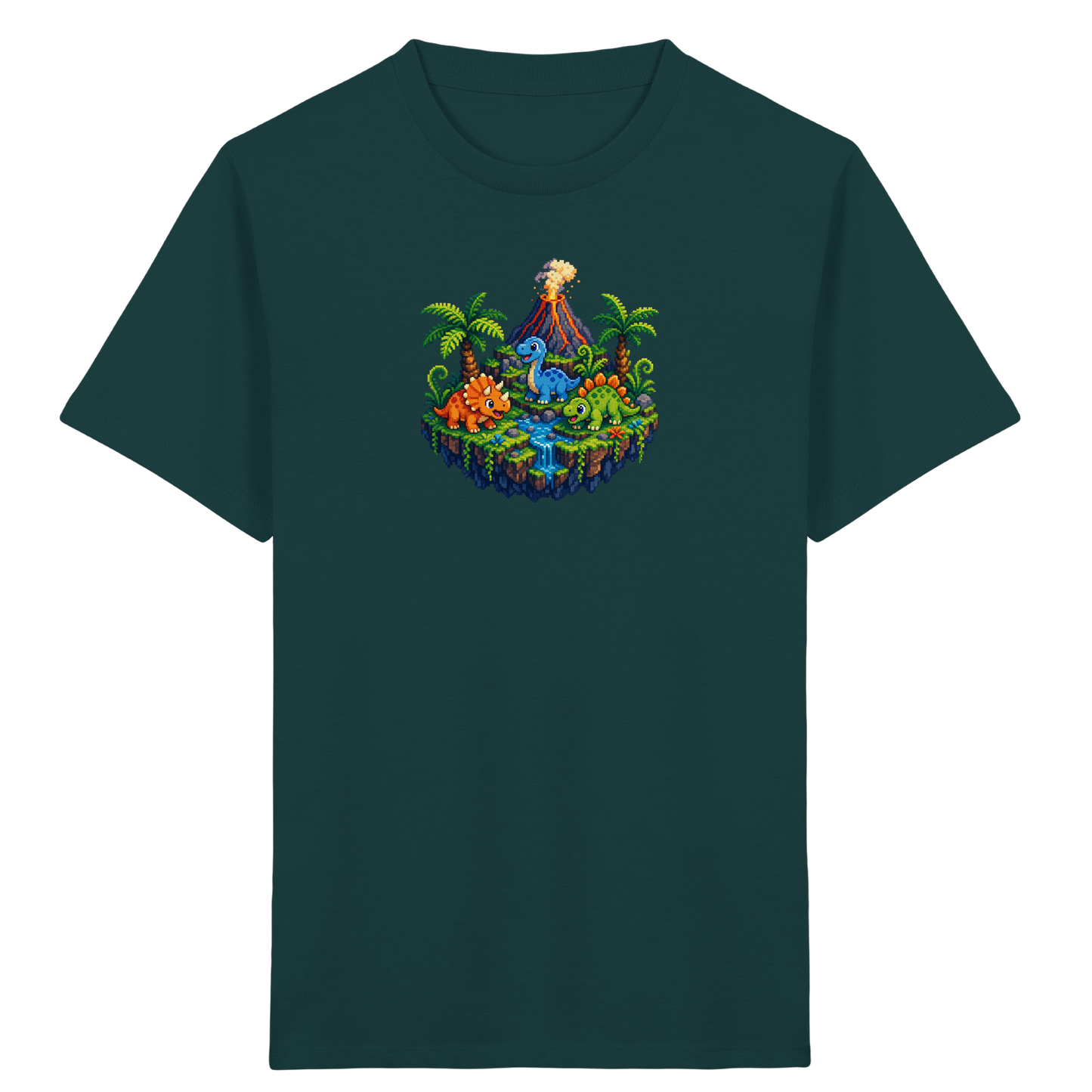 Cooles Dino Pixel Insel T-Shirt - Kinder Bio T-Shirt