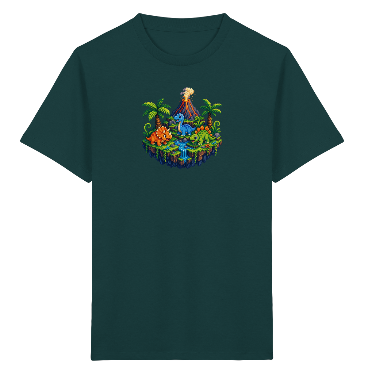 Cooles Dino Pixel Insel T-Shirt - Kinder Bio T-Shirt