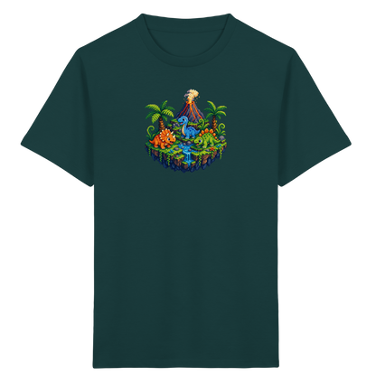 Cooles Dino Pixel Insel T-Shirt - Kinder Bio T-Shirt