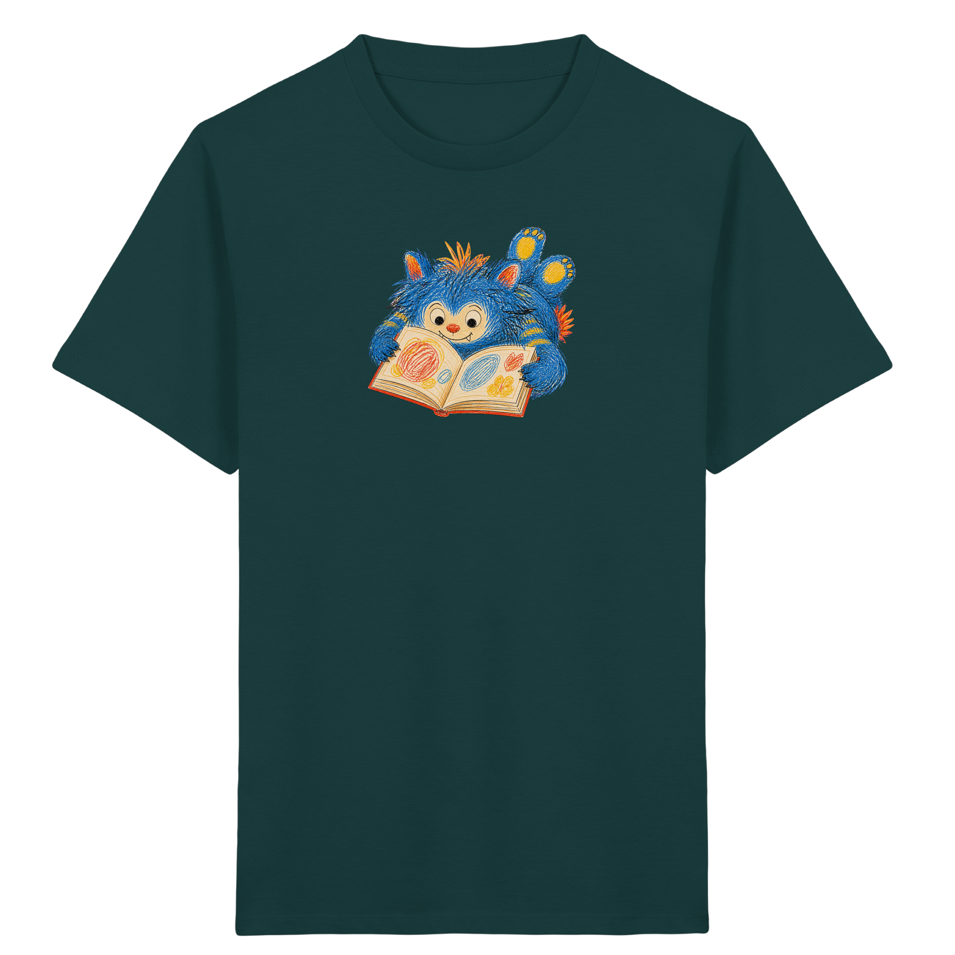 Bücherwurm Monster liest Bilderbuch - Kinder Bio T-Shirt