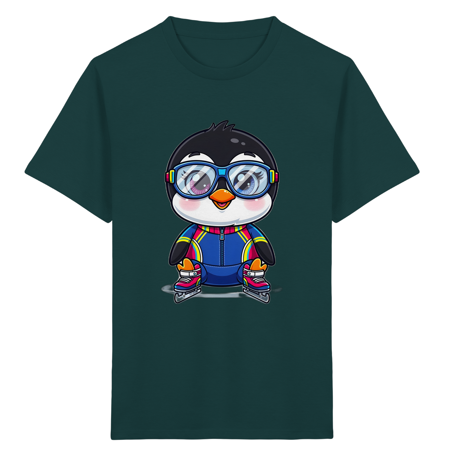 Fröhlicher Pinguin auf Schlittschuhen Kinder T-Shirt