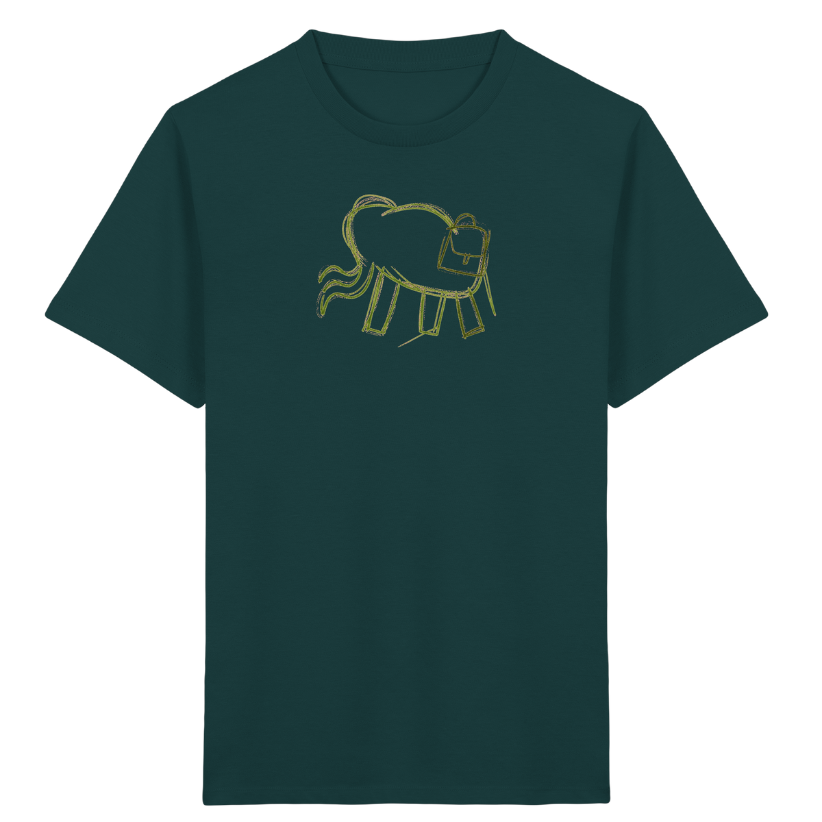 Grüner Wackelelefant mit Ranzen - Kinder Bio T-Shirt