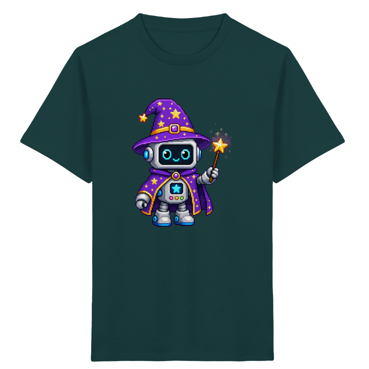 Pixel Roboter Zauberer T-Shirt: Magischer Spaß - Kinder Bio T-Shirt