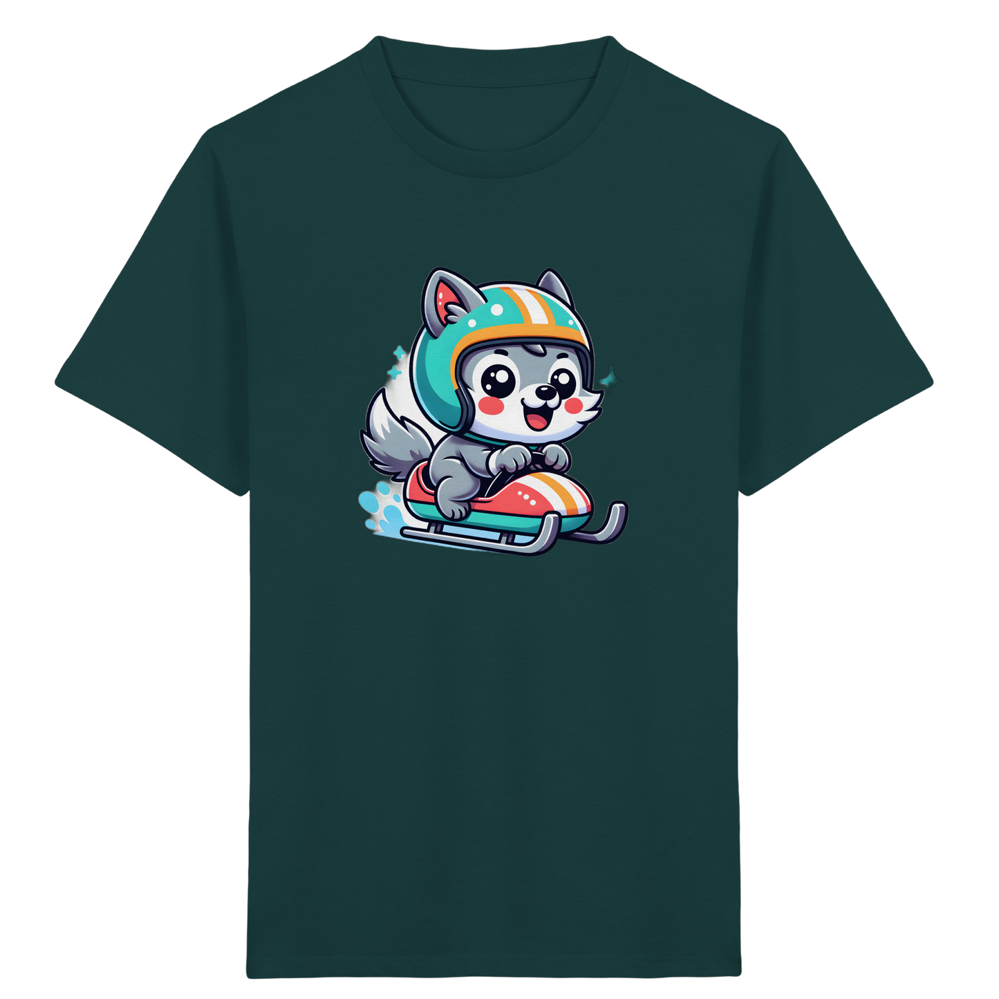 Cartoon Wolf Schlittenfahrt T-Shirt