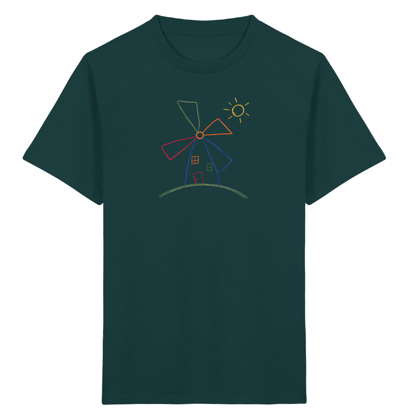 Fröhliches Kinder T-Shirt bunte Windmühle - Kinder Bio T-Shirt