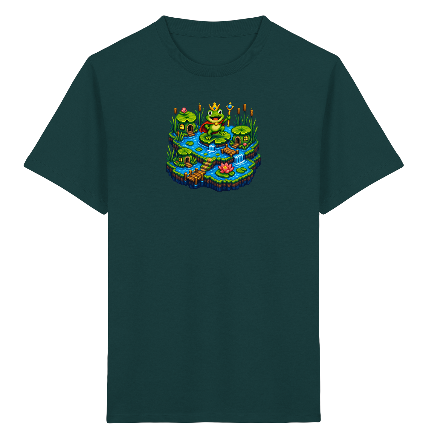 Verspieltes Froschkönig T-Shirt Pixel Art - Kinder Bio T-Shirt