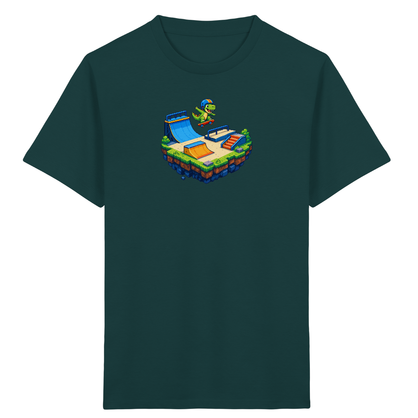 Cooles Skater Dinosaurier Pixel Shirt - Kinder Bio T-Shirt