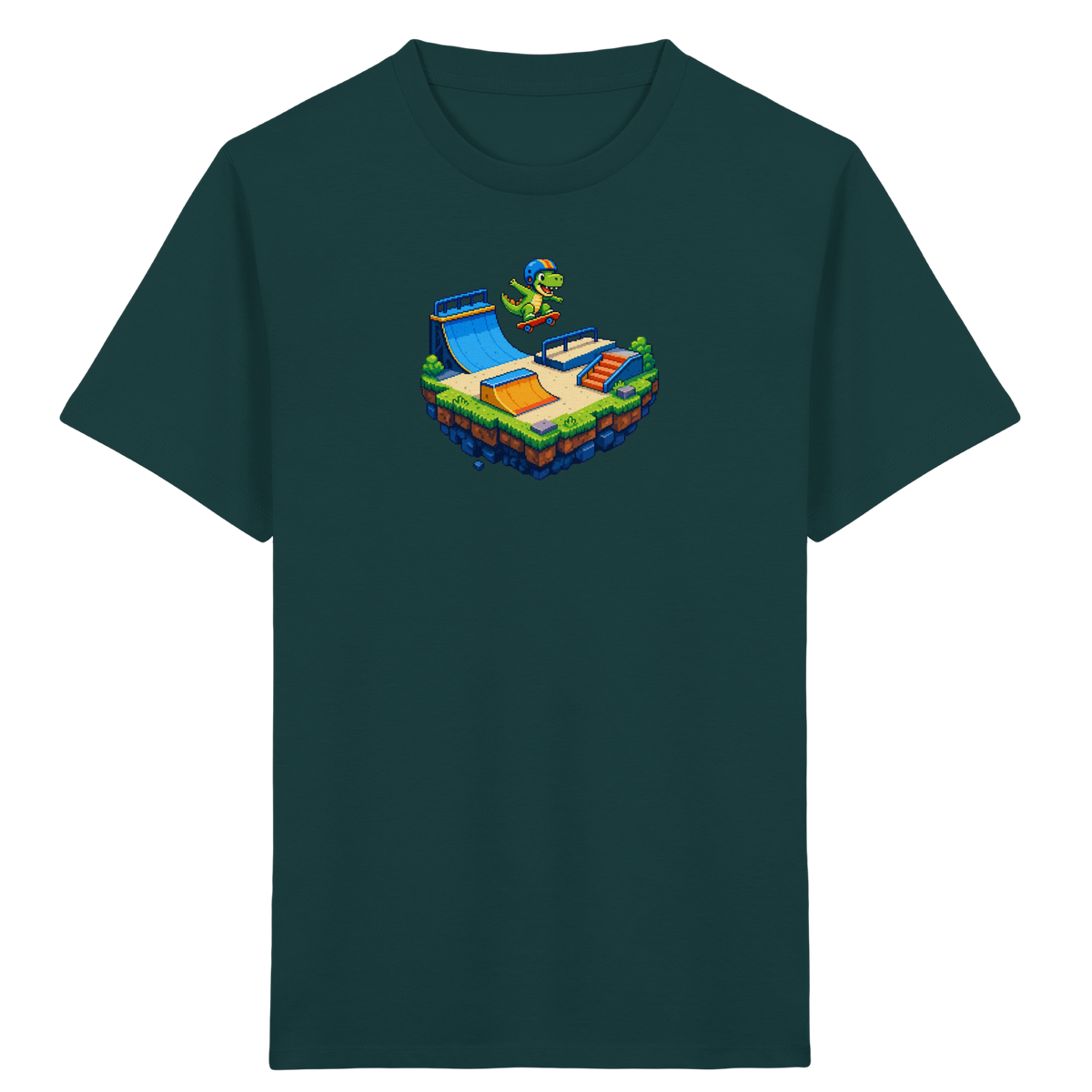 Cooles Skater Dinosaurier Pixel Shirt - Kinder Bio T-Shirt