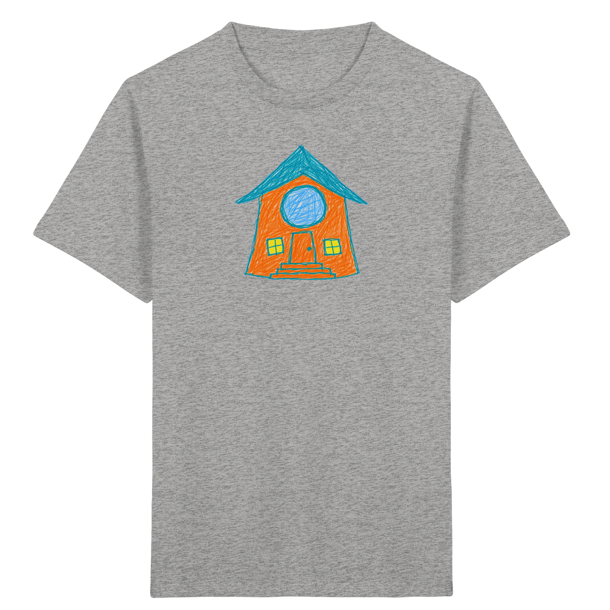 Orangefarbenes Rundfensterhaus für Kinder - Kinder Bio T-Shirt