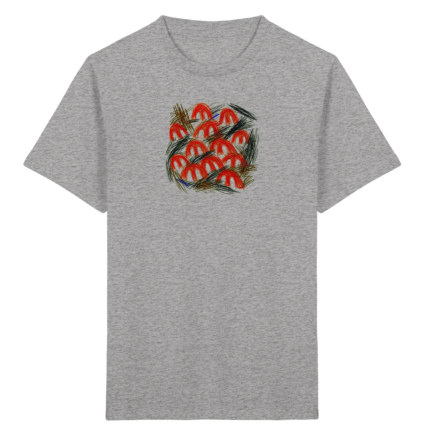Heather-Grey Kinder Bio T-Shirt mit Pilz-Motiv im Kritzelstil