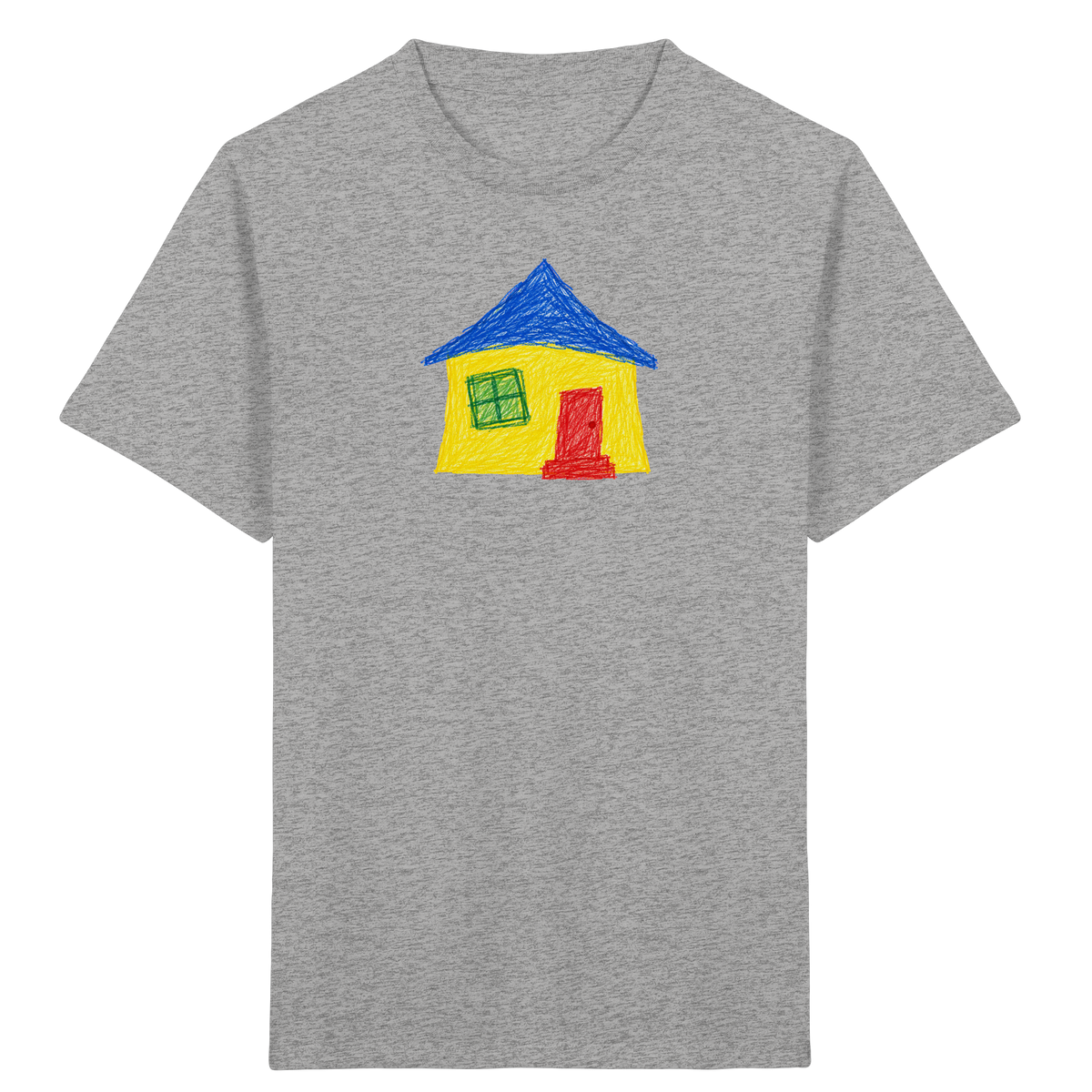 Gelbblaues Haus Kinderzeichnung - Kinder Bio T-Shirt