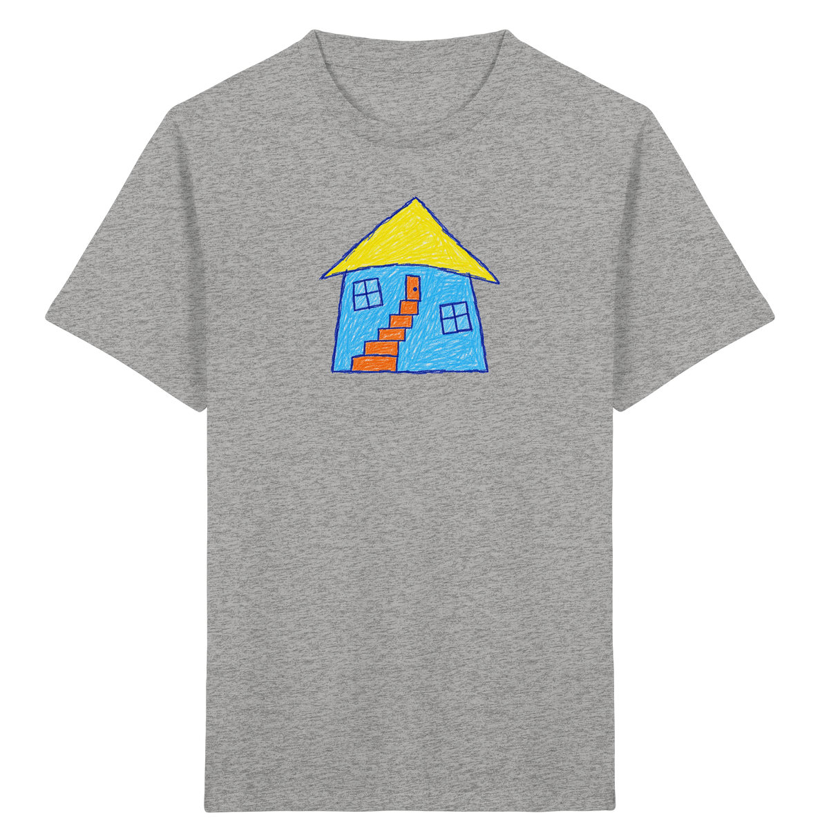 Blaues Treppenhaus Kinderzeichnung - Kinder Bio T-Shirt