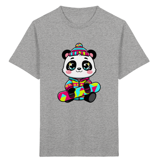 Kinder-T-Shirt mit Panda auf einem Snowboard