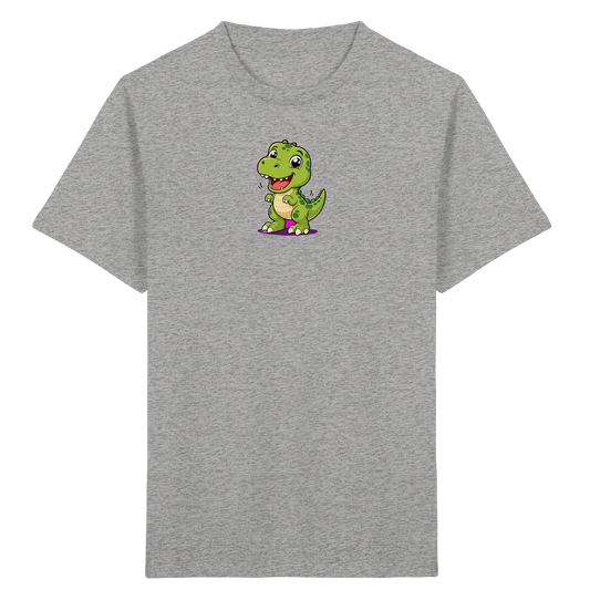 Fröhlicher Dino mit rosa Füßen Kinder T-Shirt - Kinder Bio T-Shirt
