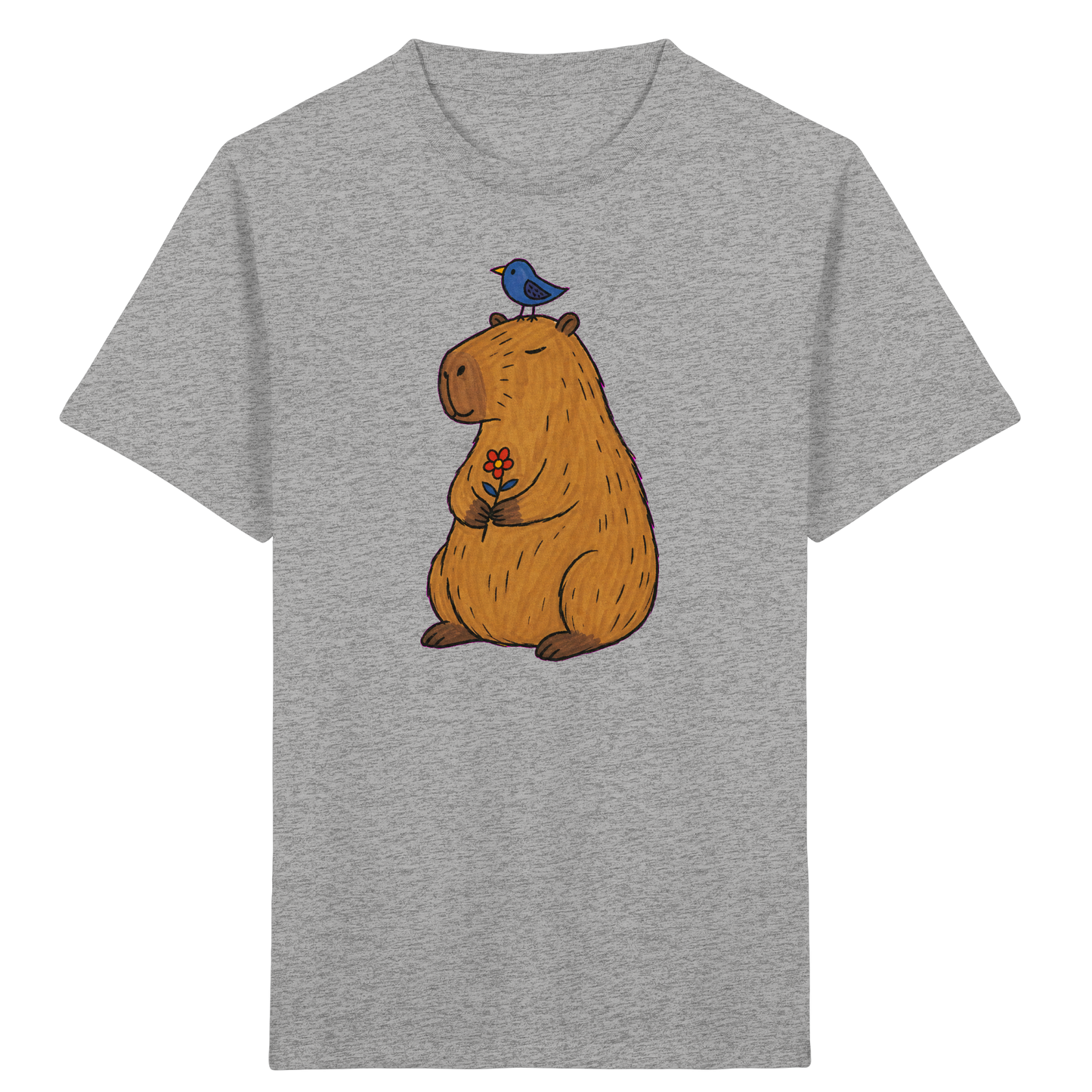 Süßes Capybara T-Shirt mit Vogel - Kinder Bio T-Shirt