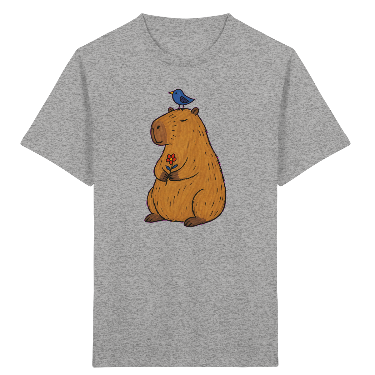 Süßes Capybara T-Shirt mit Vogel - Kinder Bio T-Shirt
