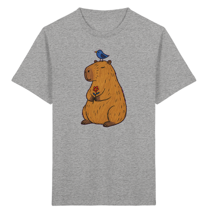 Süßes Capybara T-Shirt mit Vogel - Kinder Bio T-Shirt