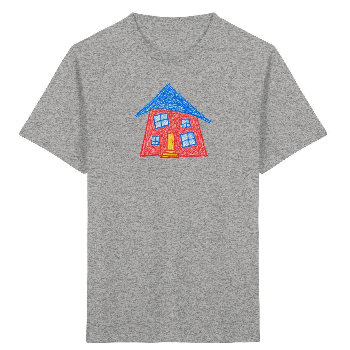 Korallenrotes Haus mit blauem Dach - Kinder Bio T-Shirt