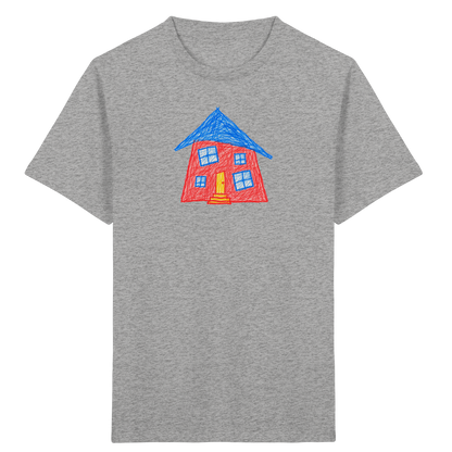 Korallenrotes Haus mit blauem Dach - Kinder Bio T-Shirt