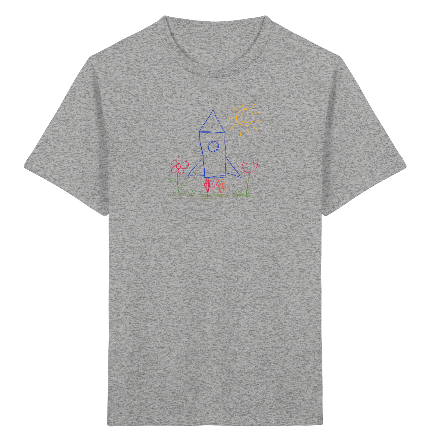 Fröhliches Raketen T-Shirt mit Kinderzeichnung - Kinder Bio T-Shirt