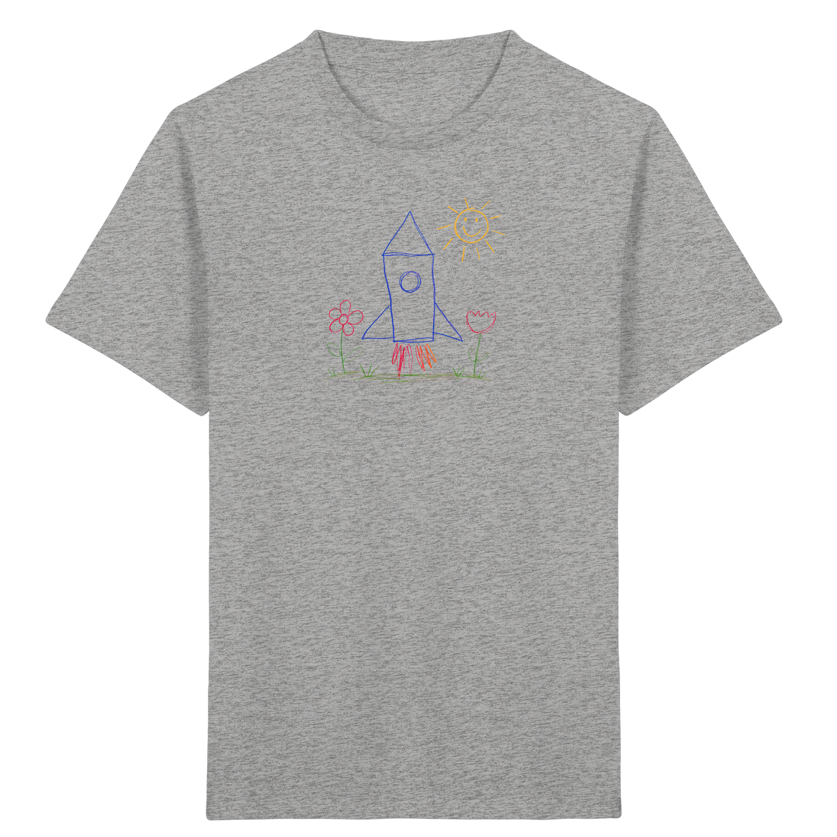 Fröhliches Raketen T-Shirt mit Kinderzeichnung - Kinder Bio T-Shirt