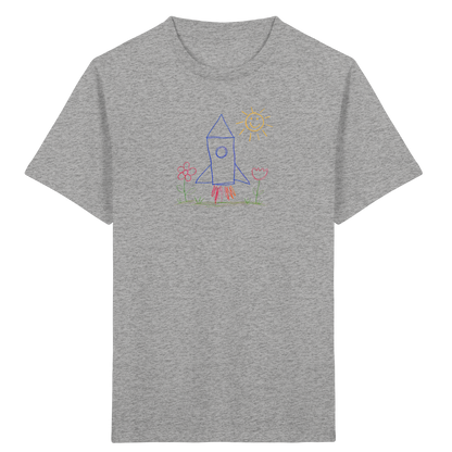 Fröhliches Raketen T-Shirt mit Kinderzeichnung - Kinder Bio T-Shirt