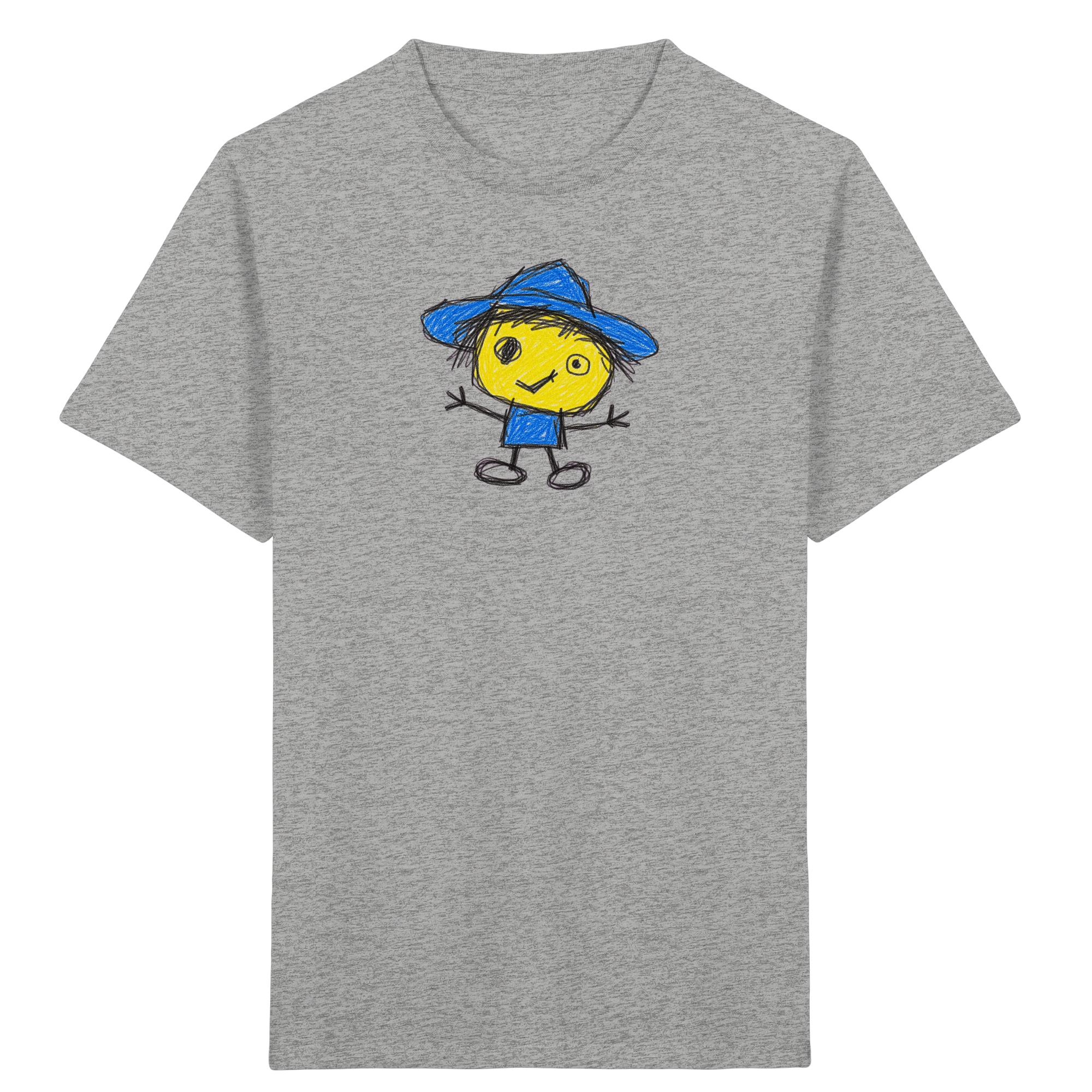Kritzelkopf mit blauem Regenhut Kinder T-Shirt
