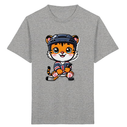 Eishockey-Tiger mit Hockeyschläger – Kinder Bio-T-Shirt