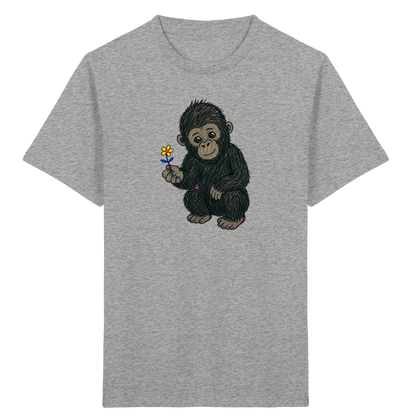 Süßes Gorilla Baby schenkt Blume - Kinder Bio T-Shirt