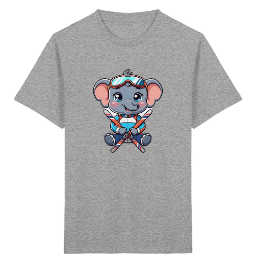 Kinder-T-Shirt mit skifahrendem Elefanten