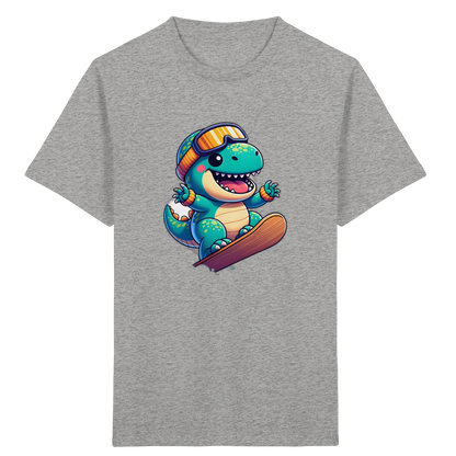 Dinosaurier auf dem Snowboard – Kinder Bio-T-Shirt