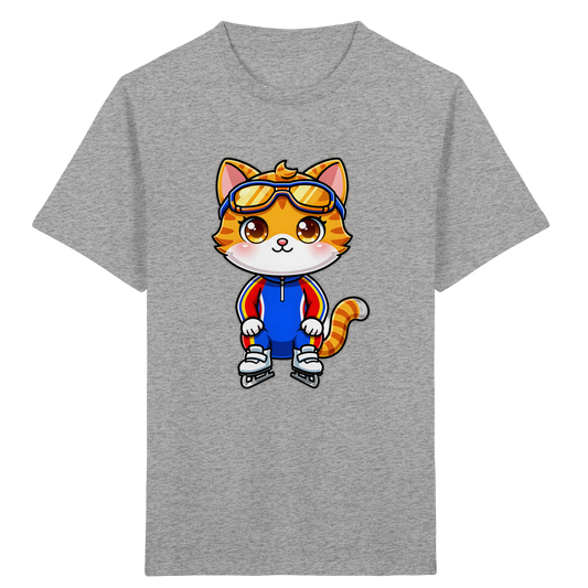 Kinder-T-Shirt mit Katze auf Schlittschuhen